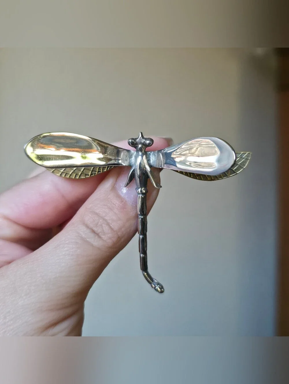 Sterling Silver 925 and Brass Dragonfly Brooch